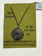 Vintage Silverworks Hand Antiqued 24 Kt. Gold Flash Necklace 24” Chain