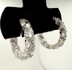 JTV Rhodium Plated Sterling 925 Bella CN FZN Hoop Earrings Diamond Sim