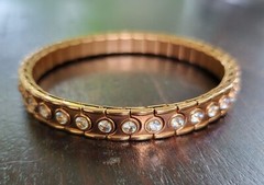 Vintage Speidel Stainless Steel CZ Stretch Bracelet Copper Color Unisex Adult