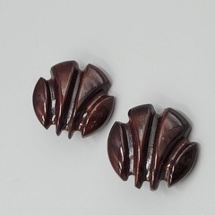 Vintage Wood Statement Clip on Earrings Hand Carved Large 1.25 in