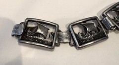 Martin Elmblad 1947 Sterling Silver Viking Ship Bracelet Stockholm 7.75 Inch