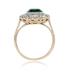 Vintage Art Deco Style Emerald Lab Created Diamond Wedding 14K Gold Finish Ring