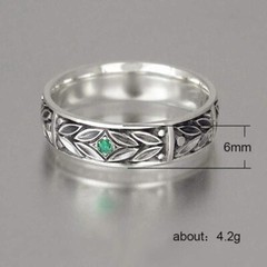 Retro Leaf Vintage Antique Band 1Ct CZ Elegant Unisex Promise Ring Silver Plated
