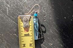 Artsy Boho Chic Dangle Blue & Black Metal Art Deco Earrings Modern Abstract