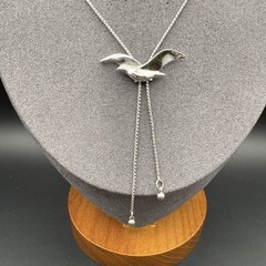 Vintage Avon Silver Tone Bird Pendant Bolo Necklace Adjustable Lariat Modernist