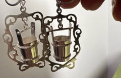 Vintage 1950s Wishing Well Bucket 925 Sterling Silver Screw Back Earrings 6.24g