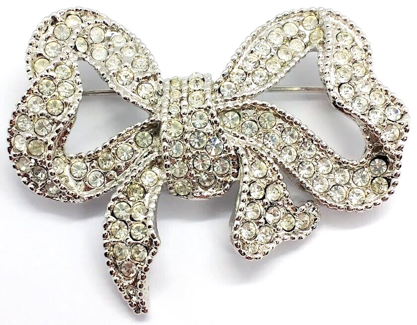 Elegant Vintage Large Valentino Garavani Brooch Rhinestone Ribbon Bow Pin
