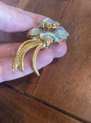 Vintage Edlee Aurora Borealis Rivoli Rhinestones Gold Tone Pendant w/ Tassle 3”