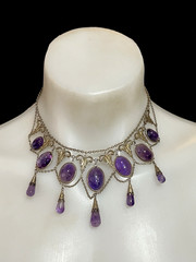 ANTIQUE VICTORIAN STERLING SILVER GILT LARGE AMETHYSTS NECKLACE CHOCKER