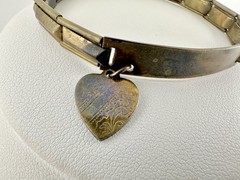 Antique Expansion ID Bracelet Etched Heart Charm 6.2in Repair Metal Unknown Read