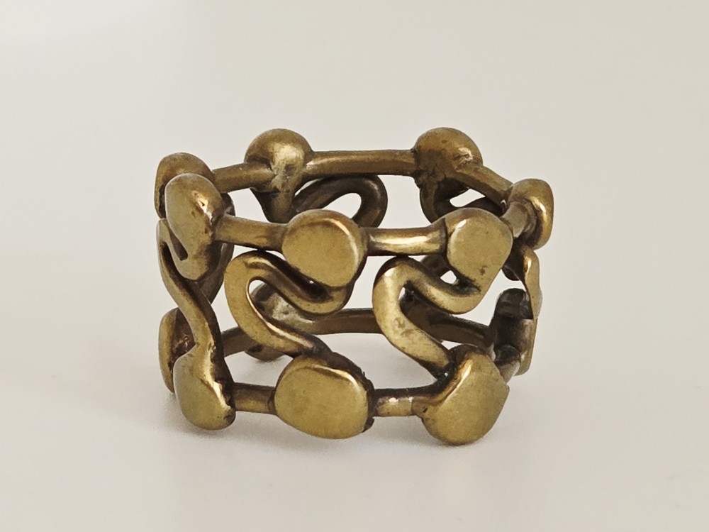 VTG Brutalist Modernist Brass Abstract Drippy Free Form Wide Band Ring 6 1/2
