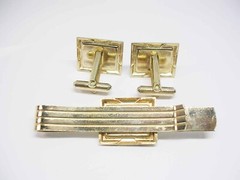 Vintage Cufflinks Tie Bar Set Mid Century Men Formal Wear Jewelry