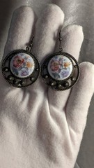 Vintage Soviet Earrings with Hand-Painted Finift Enamel in Filigree Setting