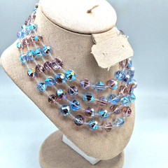 Vendome Pastel Pink Blue AB Faceted Crystal Glass Bead Four Strand Necklace