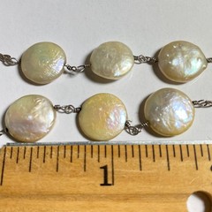 Vintage 925 Sterling Silver Cream Iridescent Coin Pearl Station Chain Necklace