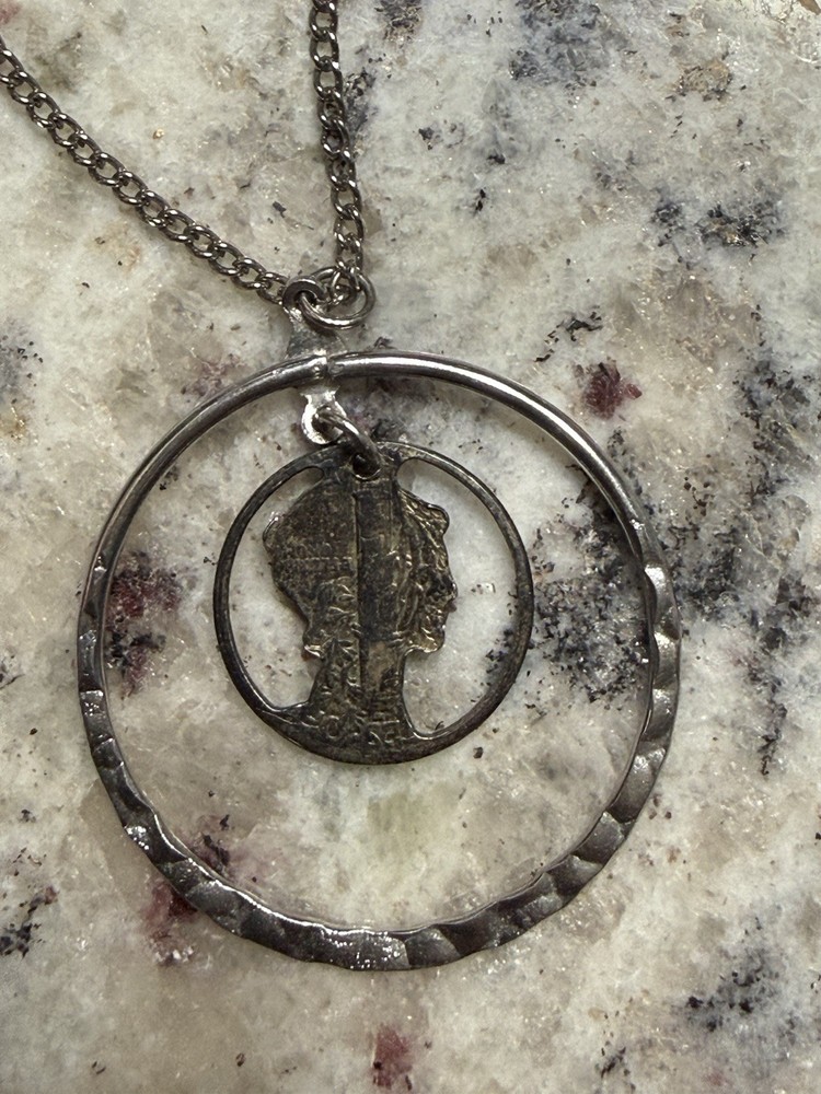 1937 Cutout Mercury Dime Swinging Pendant Necklace Vintage Jewelry