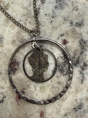 1937 Cutout Mercury Dime Swinging Pendant Necklace Vintage Jewelry
