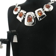 Vintage Amber Cabochon Jewelry Set — Kiam Family Necklace & Earrings