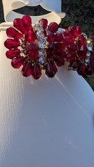 Glamorous large vintage MCM rhinestone, red dangle crystal cha cha clip earrings