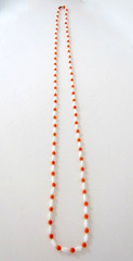 Vintage Glass Bead Mod Necklace 60’s White Orange XX Long 28 in