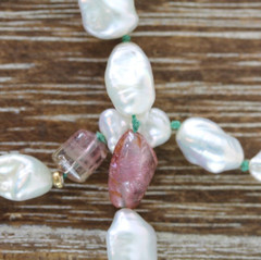 VINTAGE TOURMALINE PEARL STERLING SILVER 925 BEADED BRACELET 8″ STACK TOGGLE