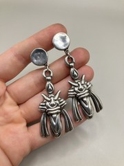 Old Pawn Early Mexican Sterling Silver Dangle Earrings Screwback – 2 1/2″