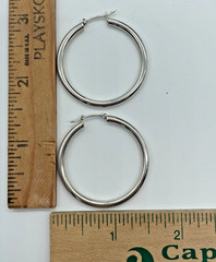 VTG Italy 925 Sterling Silver 4mm Hoop earrings 1.50″ lever back 6.7g