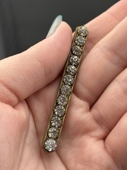 Antique Rhinestone Bar Brooch Gold Tone White Stones 2 5/16″ LONG PIN Prong Set