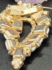 VTG Art Deco Revival Milk Glass AB Rhinestone 2.38″ Teardrop Brooch Pin