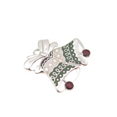 BEAU 925 Sterling Silver Vintage Enamel Christmas Bell Mini Charm Pendant