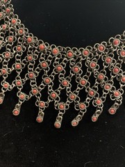 Vintage Chain Link Beaded Collar Necklace 16” With Clasp