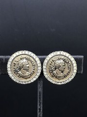 Vintage Costume Fashion Jewlery Silver tone Faux Roman Coin Clip-on Earrings