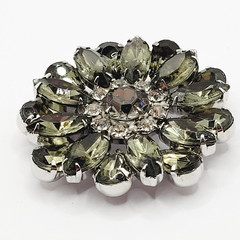 Possible D&E Juliana Green Smoky Navette Rhinestone Starburst Brooch Unsigned