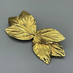 Vintage Brooch Womens Gold Leaf Textured Layered Botanical Statement 3.25 Inches