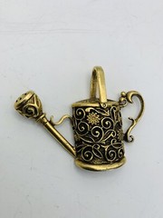 Vintage Adorable Gold Tone Floral Cottagecore Nature Garden Watering Can Pendant