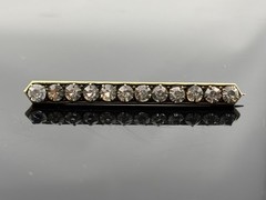 Antique Rhinestone Bar Brooch Gold Tone White Stones 2 5/16″ LONG PIN Prong Set
