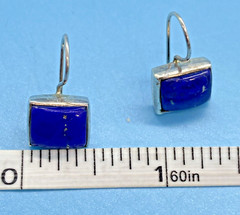 Nice Square Faux Lapis French Wire Drop Earrings Silver-Tone Square Shape VTG