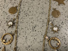 Vintage GLASS WORKS Studio Gold Tone Sun Moon Stars Necklace & Bracelet SET
