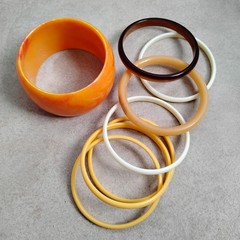 All Vintage Yellows Bangle Bracelet Lot Egg yolk Acrylic Plastic