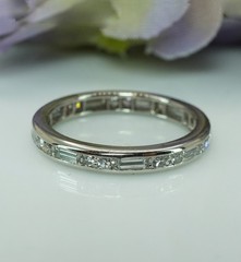 Vintage Platinum Baguette Round Diamond Eternity Ring Band VS-G Size 5.5