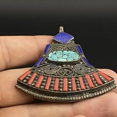 “Axe” Head Shape Masterpiece Old Ethnic Unique Tibetan Multi Colour Pendant