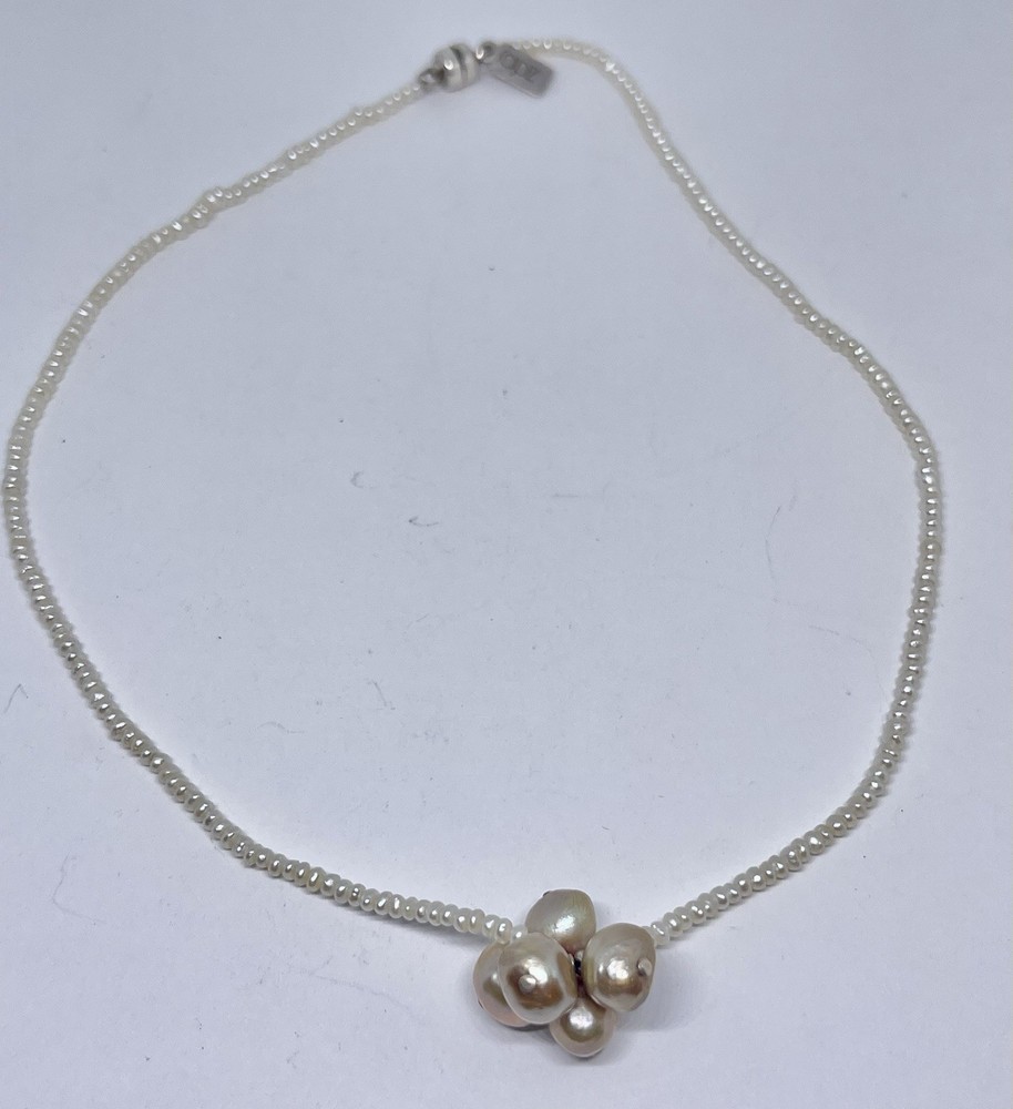 Vintage Creamy Pearls Irregular Baroque Freshwater Pearls Center 925 Hangtag 16”