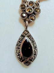 Vintage Black Onyx and Marcasite Sterling Silver Necklace