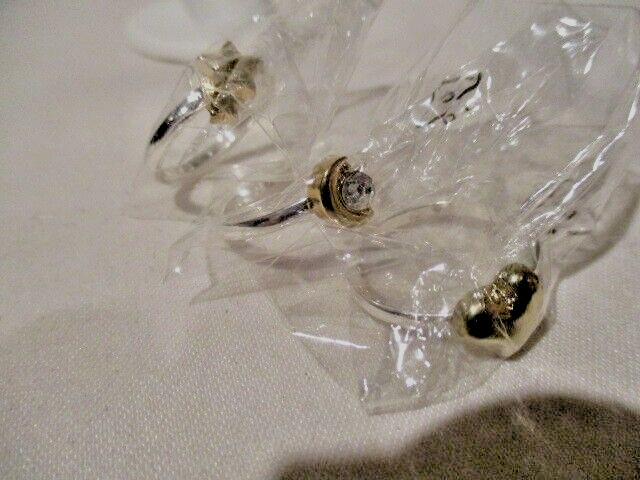 AVON Many Wishes 3 Pc Stackable Ring Set /Silvertone Heart, 2Stars Half Moon 8
