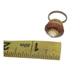 Vintage Rivoli AB Glass Cocktail Ring Gold Tone Adjustable Crown Setting Retro