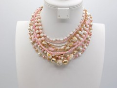 A808-VINTAGE NECKLACE~BEADED/MULTI STRAND~BOHO/CHIC~GLASS/METAL~14″-16″