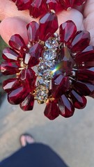 Glamorous large vintage MCM rhinestone, red dangle crystal cha cha clip earrings