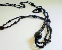 Antique Victorian French Jet Glass Mourning Beads Necklace 41′ Long