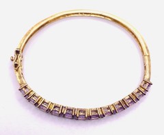 925 Thailand Silver Gold Tone and Purple Purple Stones Bangle Bracelet