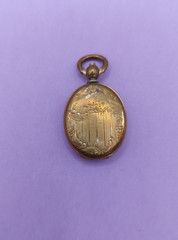 NO TARIFFS Antique Gold Tone Photo Locket Pendant Pocket Watch Fob Vintage